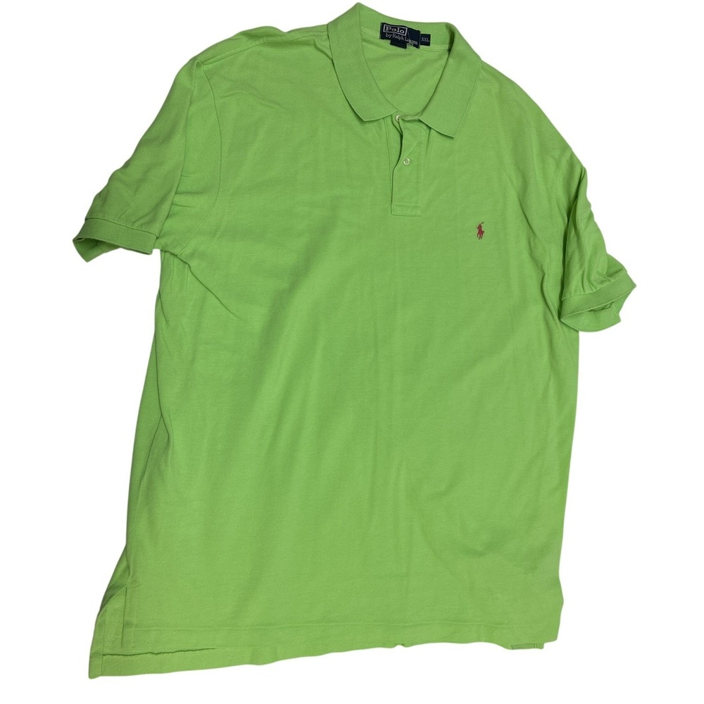 Polo Ralph Lauren Mens XXL Lime Green Short Sleeve Pique Cotton Polo Shirt Logo